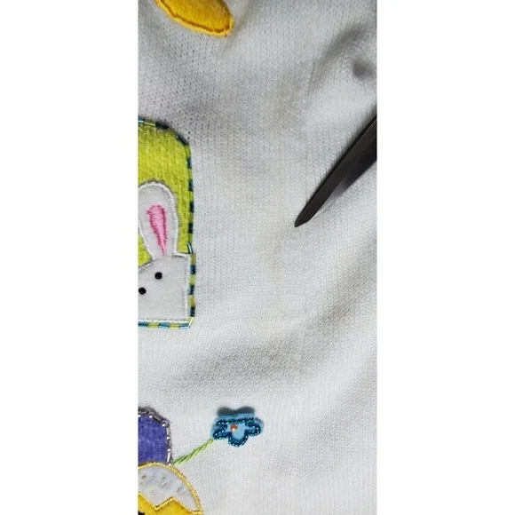 Read Berek Easter Bunny Chicks Flowers Spring Sweater 1XL Whimsical Novelty - Picture 13 of 13